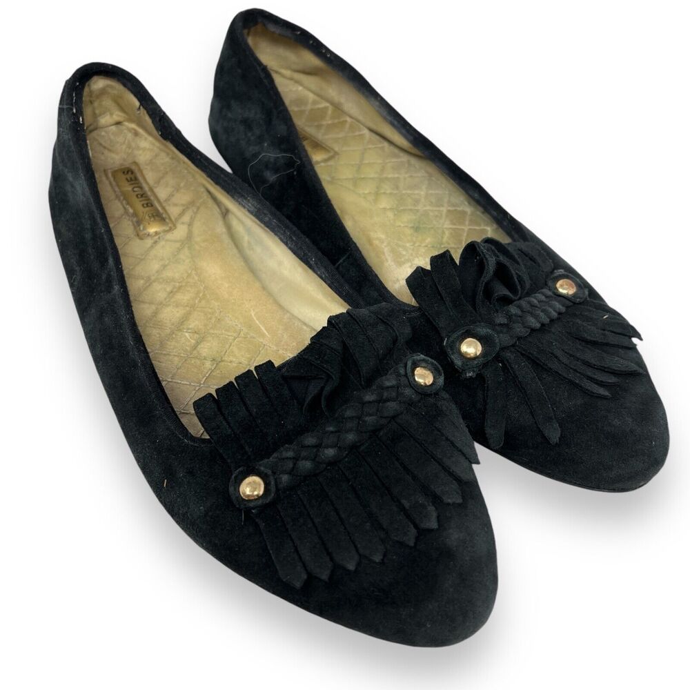 Birdies Wesley Loafer Suede Flats Women's 6.5 Black Comfort Casual Preppy
